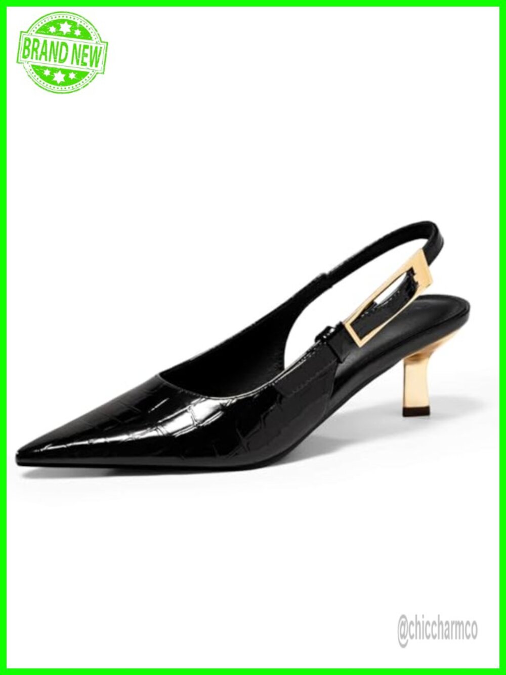 Slingback Kitten Heels Pointed Toe Buckle Strap Pumps Formal Dress Shoes
